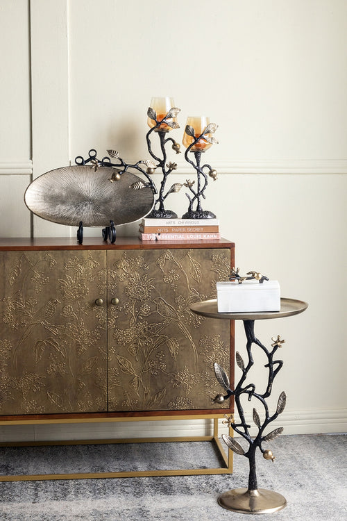 Black and Gold Aluminum Side Table Pomegranate Design