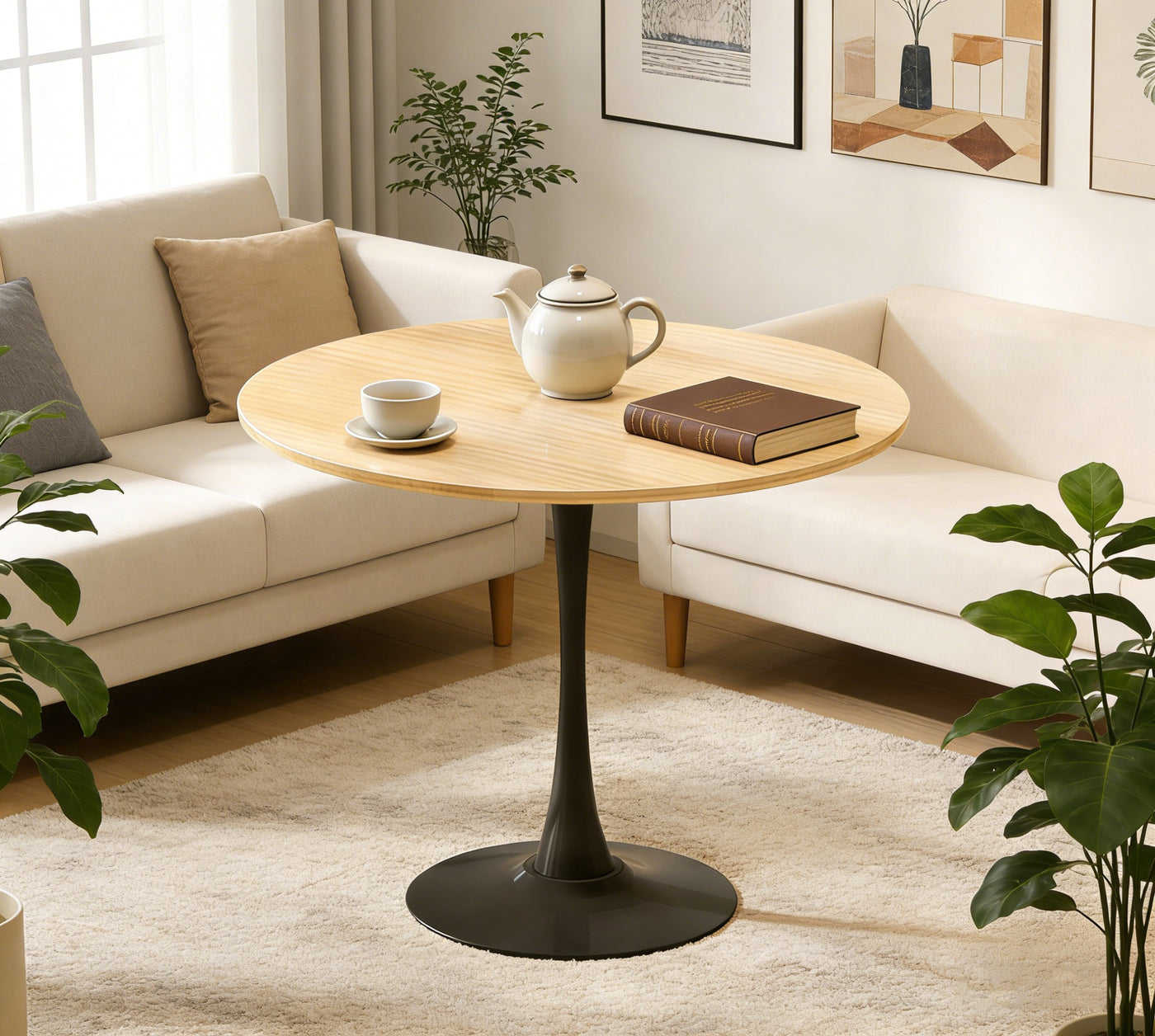 31.5" Round Dining Table, Modern Tulip Base, MDF Top Steel