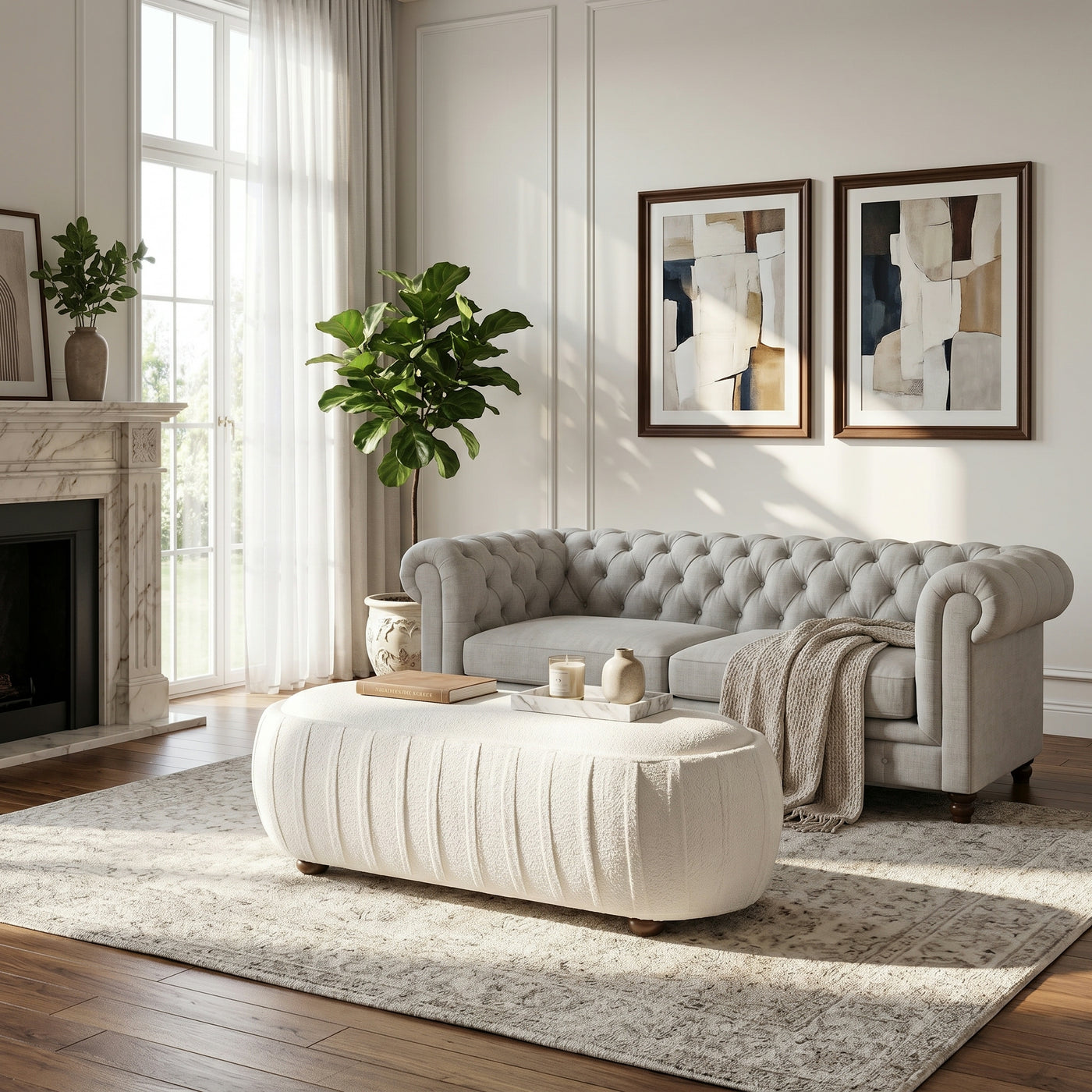 Upholstered Ottoman,Oval shape