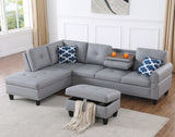 Gray Faux Leather L-Shaped Sectional with Storage Ottoman