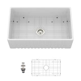 30" White Farmhouse Sink - 30 x 18 x 10 inch Kitchen Sink Apron-front White