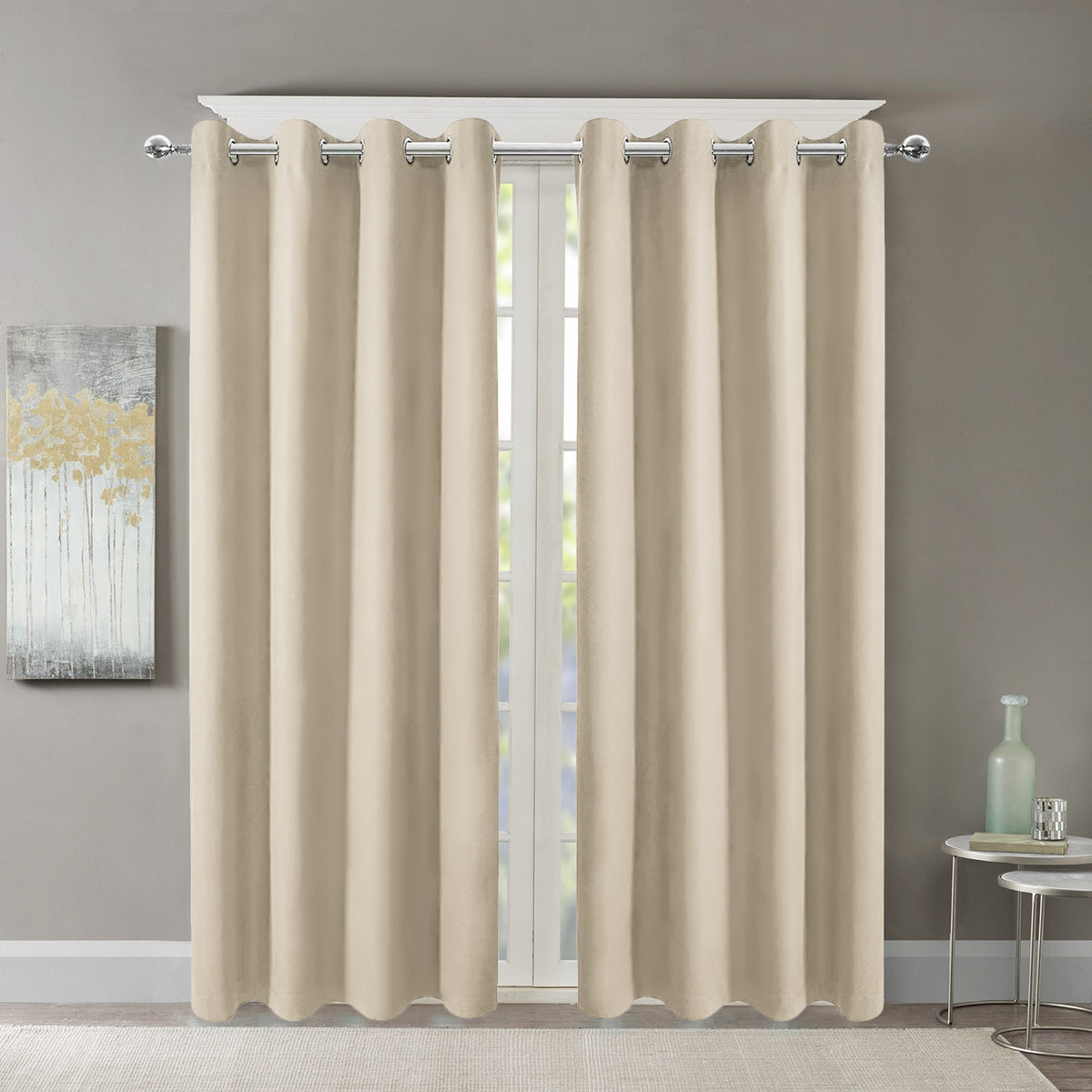 Blackout Indoor curtain grommets with coating, beige, 52*63 inch, 2 Panels