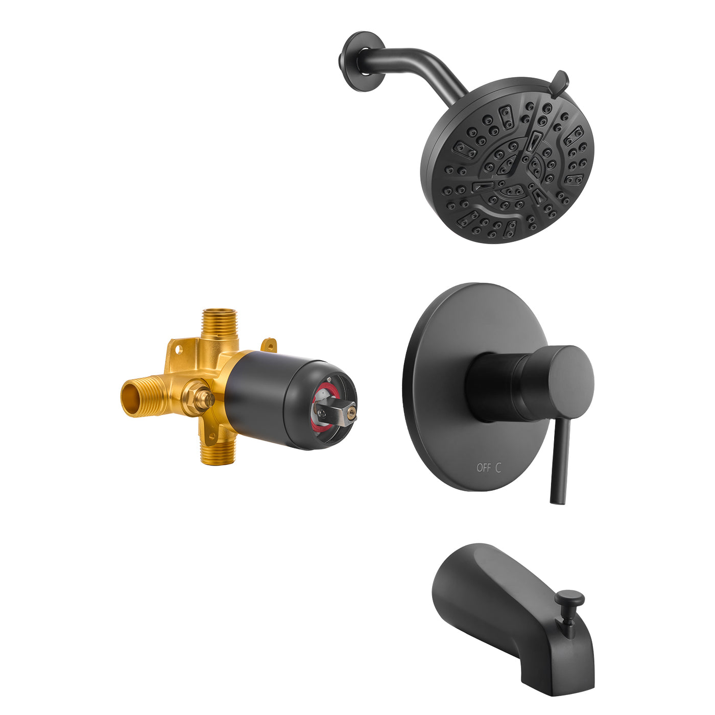 Matte Black Tub Shower Faucet Set 5" Rainfall Head Single Handle
