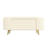 Storage Ottoman Oval Chenille Beige Metal Legs Hidden Storage 44.9x18x18 In