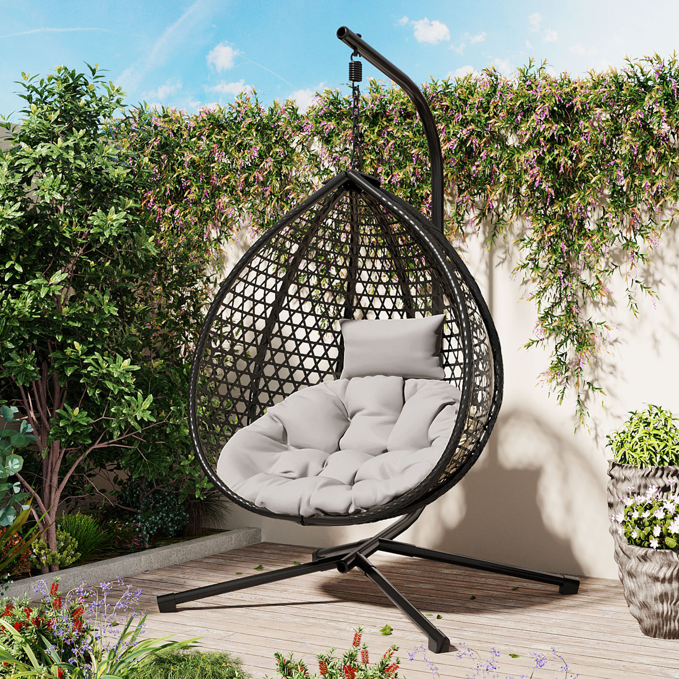 Hanging Egg Chair with Stand and Cushion