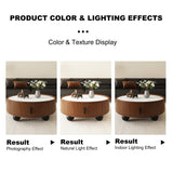 Round Solid Wood Coffee Table with Storage Bouguer Walnut/Brown