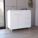 Ferretti White Base Cabinet Three Drawers Double Door Four Legs