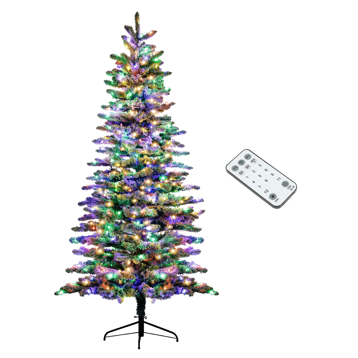 HOMCOM 7.5 ft Pre-Lit Mountain Pine Artificial Christmas Tree, Snow Flocked Chri