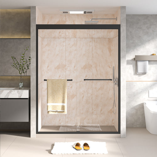 Semi-Frameless Double Sliding Shower Door 50-54"W Matte Black