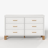 Modern 6-Drawer White Dresser with Solid Wood Legs and Metal Handles, Heavy-Duty