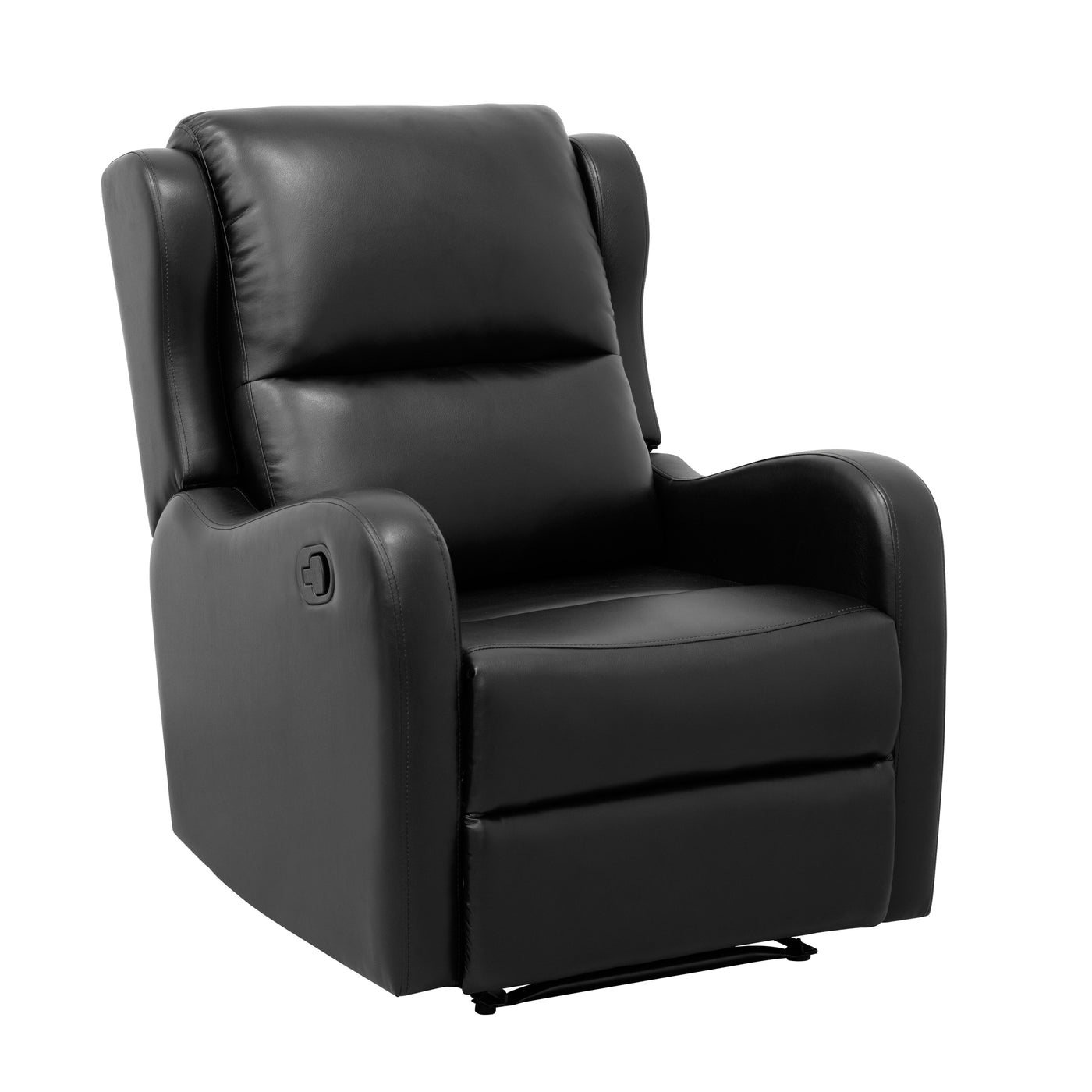 Black Faux Leather Reclining Chair with Wood Frame