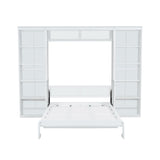 White Full Size Murphy Bed with Desk and Bookshelf, Pine Wood+MDF, 110.3''L x 79.8''W x 82''H