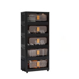 5-Tier Folding Storage Cabinet 24" Wide Black Plastic Magnetic Doors