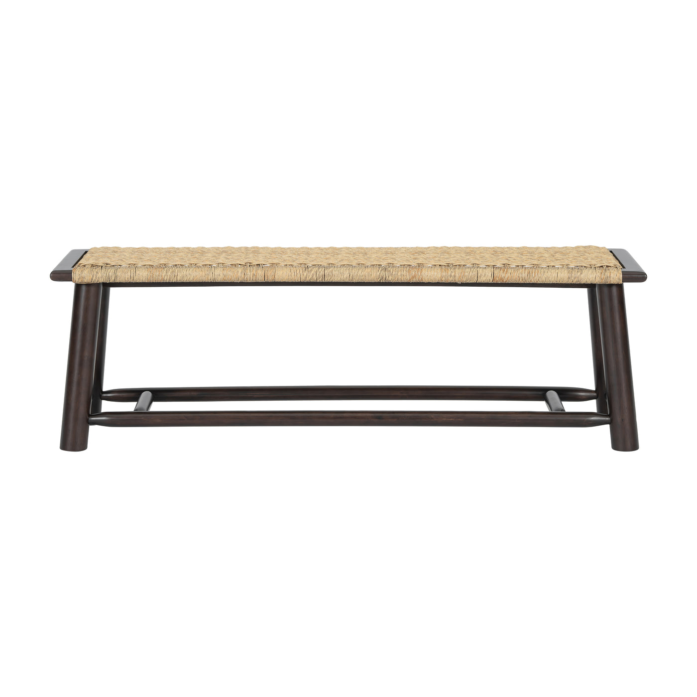 Farmhouse Walnut Rattan Bench 59 Inch Indoor Outdoor