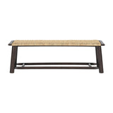 Farmhouse Walnut Rattan Bench 59 Inch Indoor Outdoor