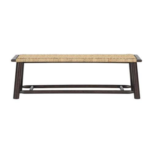 Farmhouse Walnut Rattan Bench 59 Inch Indoor Outdoor