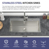 33 Inch Topmount Sink - 33" x 19" x 9" Drop in Stainless Steel Kitchen Sink
