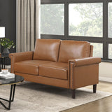 Brown Faux Leather Nailhead Loveseat 2-Seater