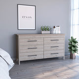 Light Gray 6 Drawer Double Dresser with Four Legs