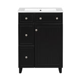 Transitional Bathroom Vanity Cabinet with Ceramic Sink, 24-Inch, Black, Solid...