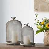 Set of 2 Ophira Sparrow Antique Gray Mesh Candle Holders, L: D8.5x13'  S: D7x10'
