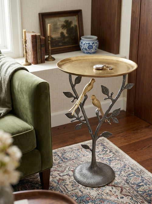 Metal Dual Bird Round Gold Tray Side Table