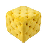Yellow Modern Velvet Upholstered Ottoman Small Cube 18.11x18.11x18.9