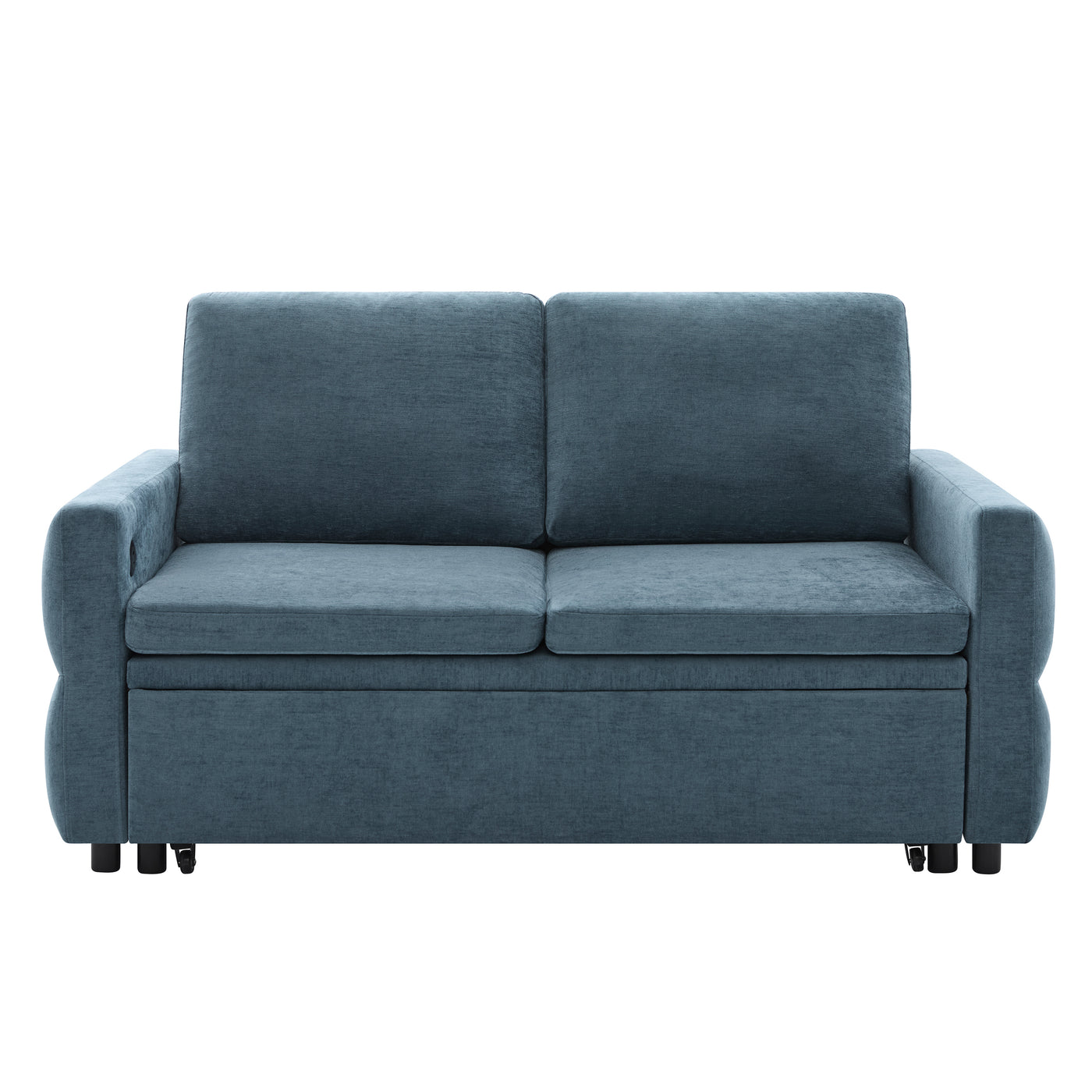 Convertible Sofa Bed 62.75' Loveseat with Adjustable Backrest and USB Ports in Blue Chenille Fabric