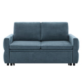 Convertible Sofa Bed 62.75' Loveseat with Adjustable Backrest and USB Ports in Blue Chenille Fabric