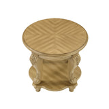 Round Rubberwood End Table with Storage Antique Natural