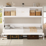 White Twin Size Murphy Bed with Charging Station and Drawer, Solid Pine Wood + MDF