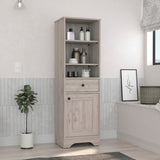 Linen Cabinet with Three Open Shelves, Drawer and Door