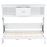 White Twin Size Murphy Bed with Charging Station and Drawer, Solid Pine Wood + MDF