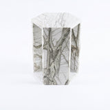 White Marble Hexagon Side Table, 15.7 in, Geometric Stone, Polished Pedestal
