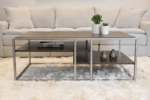 3-Piece Coffee and End Table Set, Wood with Metal Frame