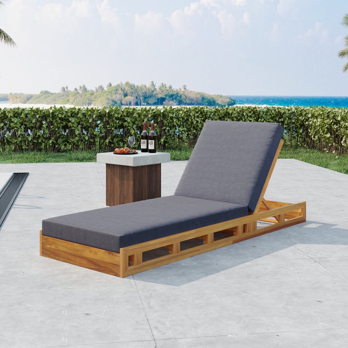 Outdoor Chaise Lounge Chair Acacia Wood Dark Gray/Teak