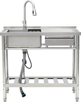 Utility Sink with Faucet, Stainless Steel, Single Bowl with a Storage Drawer