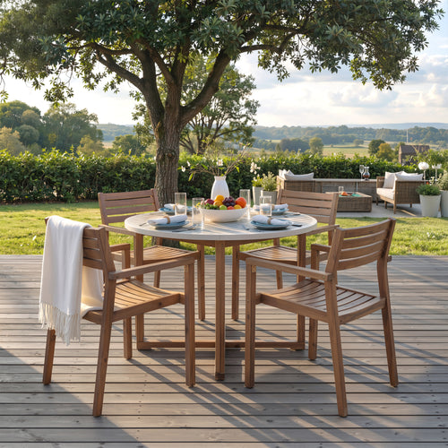 5-Piece Acacia Wood Outdoor Dining Set Round Table 47.2