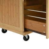 Indoor Bamboo Rolling Kitchen Island with Stainless Steel Top