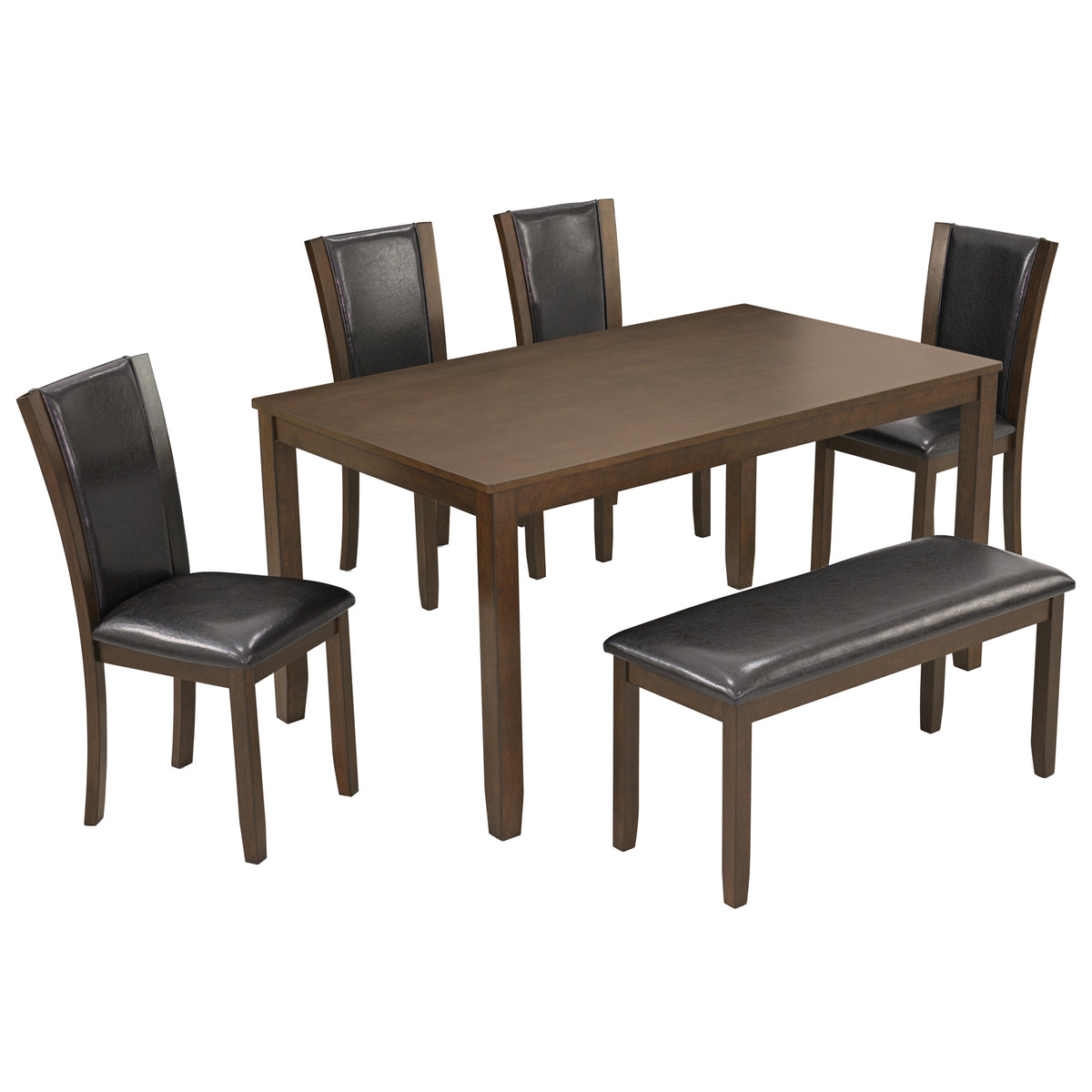 Wood Dining Set Dark Walnut