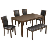 Wood Dining Set Dark Walnut