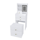 3-in-1 Dressing Table with LED Mirror & Storage Stool, Compact Makeup Vanity, Wh