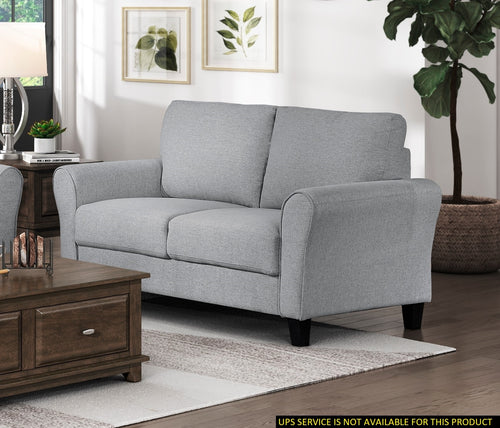 Modern Dark Gray Textured Fabric Loveseat Rounded Arms
