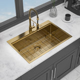 Gold Finish 36' Drop-in Kitchen Sink with Workstation Ledges - 16 Gauge T304 Sta