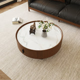 Round Solid Wood Coffee Table with Storage Bouguer Walnut/Brown