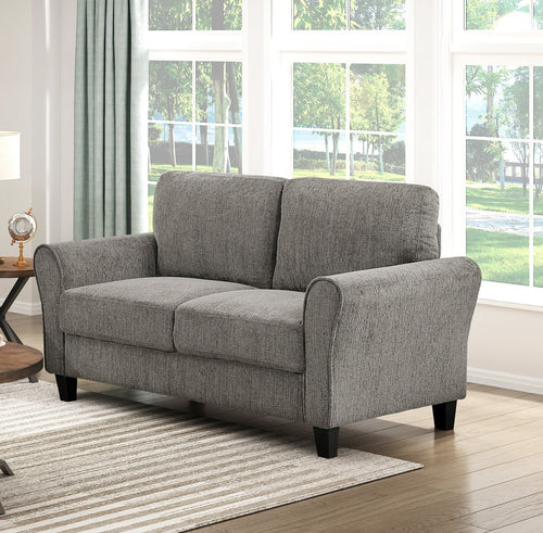 Brown Chenille Loveseat with Rolled Arms