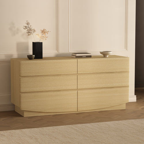 Dresser Minimalist 6-Drawer Oak MDF Handleless Wood Grain 72x20 In