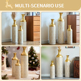 Gold White Metal Vase Set of 3, Tall Decorative Cylinder Flower Vases