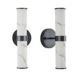 Wall Sconce Set of 2 - Faux Marble Resin, Black Iron Frame