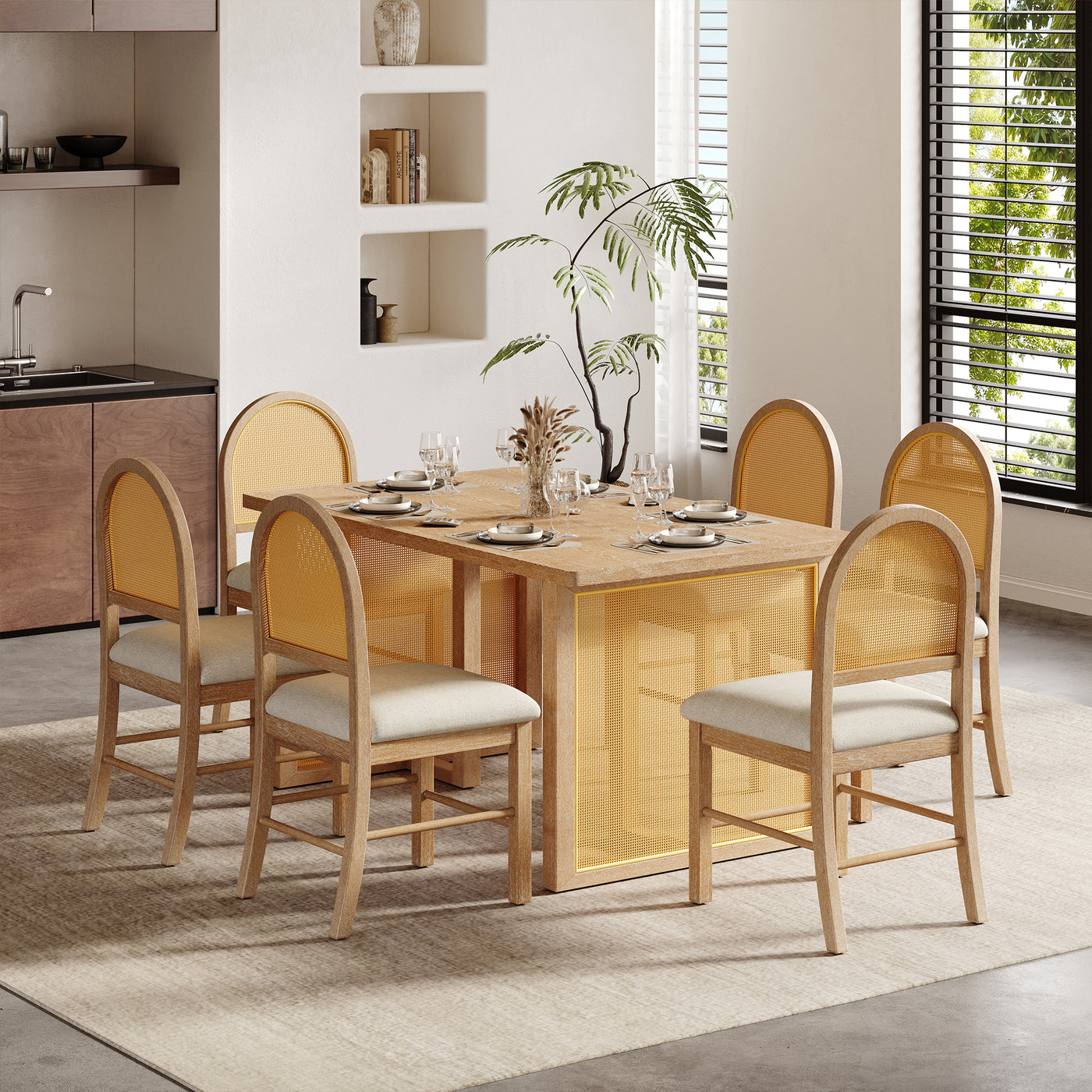 7-Piece Farmhouse Dining Table Set - 59.8" Rectangular Table